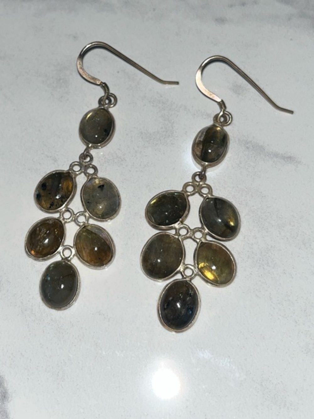 Sterling Silver Green Labradorite Multi-Drop Earrings